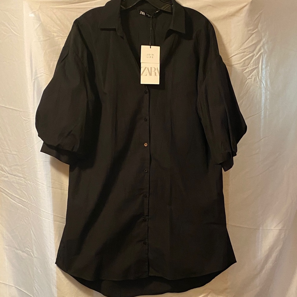 Zara women Elegant Black Button Down dress